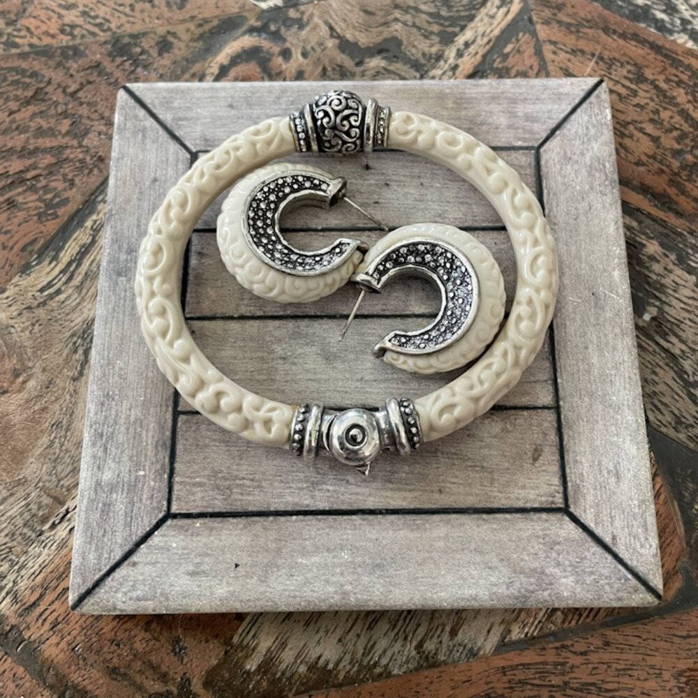 Brighton’s Retired "Safari" or "Tribal" Hinged Bangle Bracelet and Earrings Set